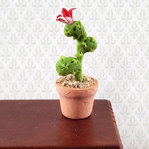 Dollhouse Cactus Tall Flowering Plant in a Terra Cotta Planter 1:12 Scale Miniature