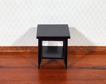 Dollhouse Side Table with Shelf Modern Style Wood Black Finish 1:12 Scale Miniature Furniture