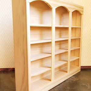 Dollhouse Library Bookcase or Shop Shelves 3 Bay 5 Shelves 1:12 Scale Unpainted