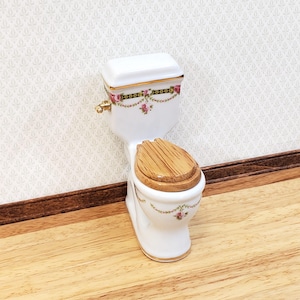 Dollhouse Toilet by Reutter Porcelain Victorian Rose Design 1:12 Scale Miniature