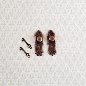 Dollhouse Miniature Doorknobs Fancy Bronze 1 Set with Keyhole 1:12 Scale