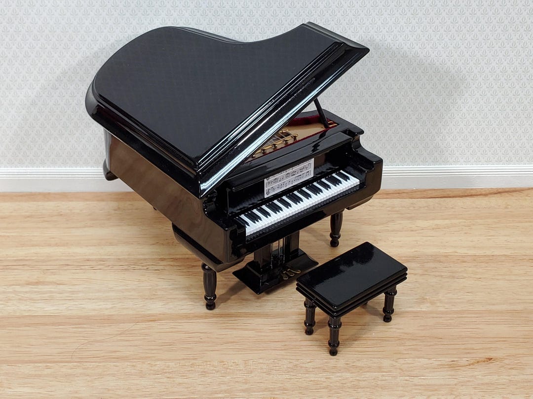 GANAZONO 1:12 Scale Dollhouse Piano - Miniature Wooden Upright Piano With Stool