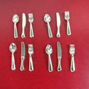Dollhouse Miniature Silver Flatware Silverware Set 4 Place Settings 1:12 Scale