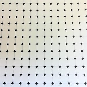 Dollhouse Miniature Tile Flooring White with Black Diamonds Embossed 1:12 Scale for Kitchen or Bathroom