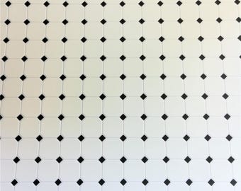 Dollhouse Miniature Tile Flooring White with Black Diamonds Embossed 1:12 Scale for Kitchen or Bathroom