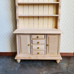 Dollhouse Welsh Cabinet Kitchen Hutch 1:12 Scale Miniature Wood Furniture