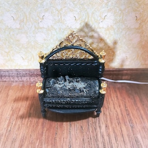 Dollhouse Lit Fire Basket Fireplace Insert Coals 12v with Plug 1:12 Scale Miniature