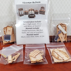 Dollhouse Quarter Scale Furniture KIT DIY Victorian Bedroom Set Bed Dresser 1:48