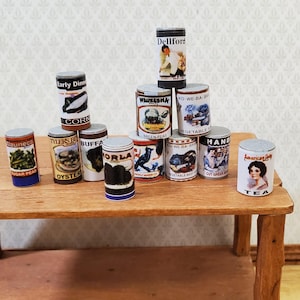 Dollhouse Canned Goods Old Fashion Grocery Store 12 Pieces 1:12 Scale Food