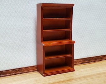 Dollhouse Bookcase or Shop Shelves Walnut Finish 1:12 Scale Miniature Bookshelf Furniture