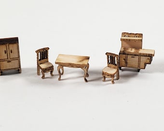 ドールハウス 1:144スケール 家具キット DIY ビクトリア朝風 キッチンセット テーブル 椅子 ストーブ