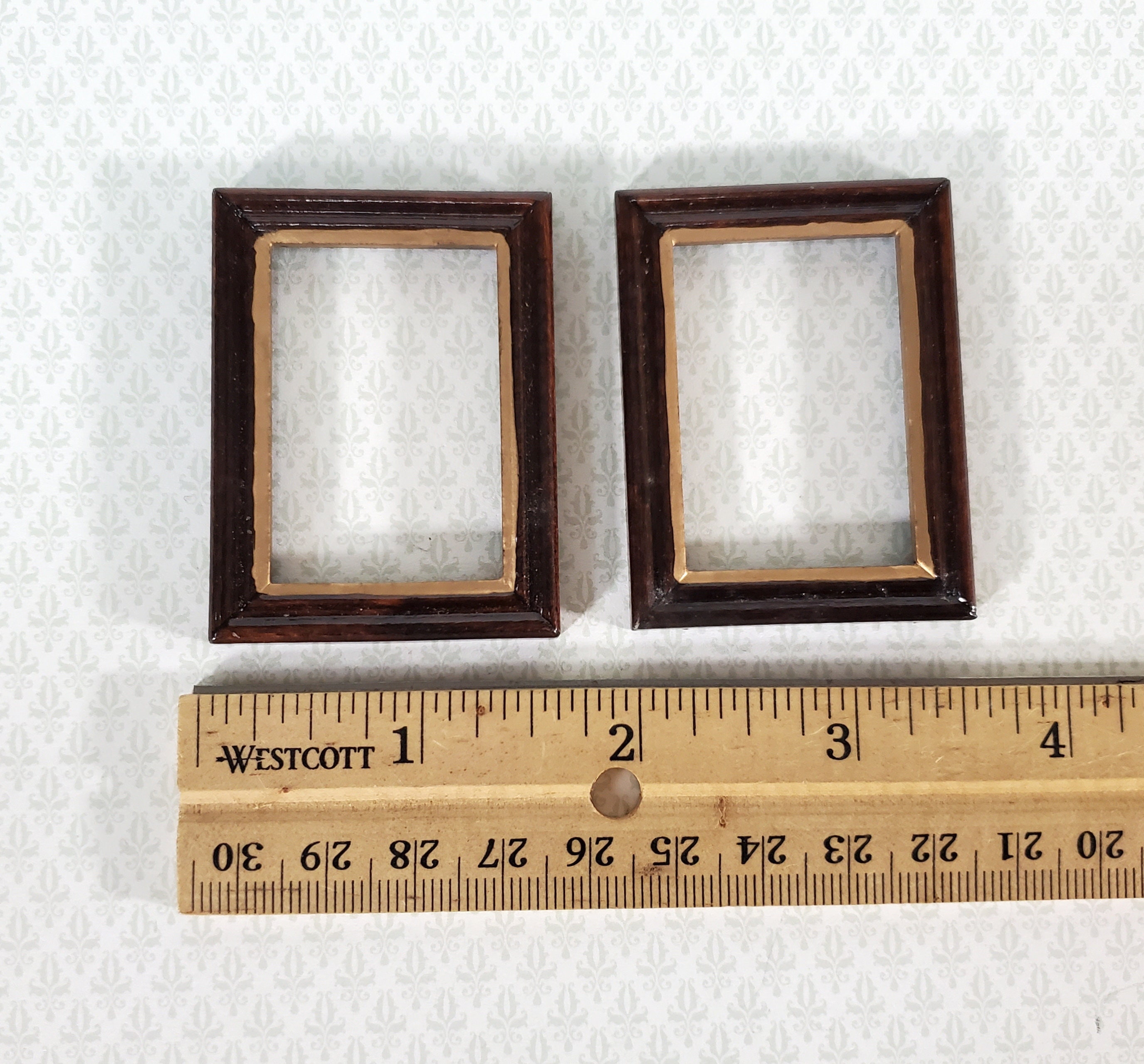 Dollhouse Picture Frames X2 Small Wood With Gold Accent 112 Etsy
