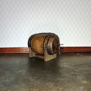 Dollhouse Tapped Keg Small Wooden with Stand and Tap 1:12 Scale Miniature