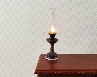 Dollhouse Hurricane Lamp Bronze Finish 12 Volt with Plug 1:12 Scale Lantern