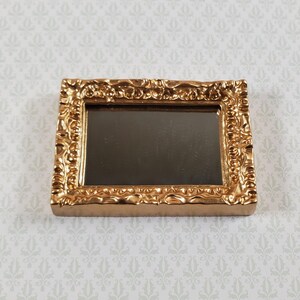 Dollhouse Small Mirror with Fancy Gold Frame 1:12 Scale Miniature Accessory