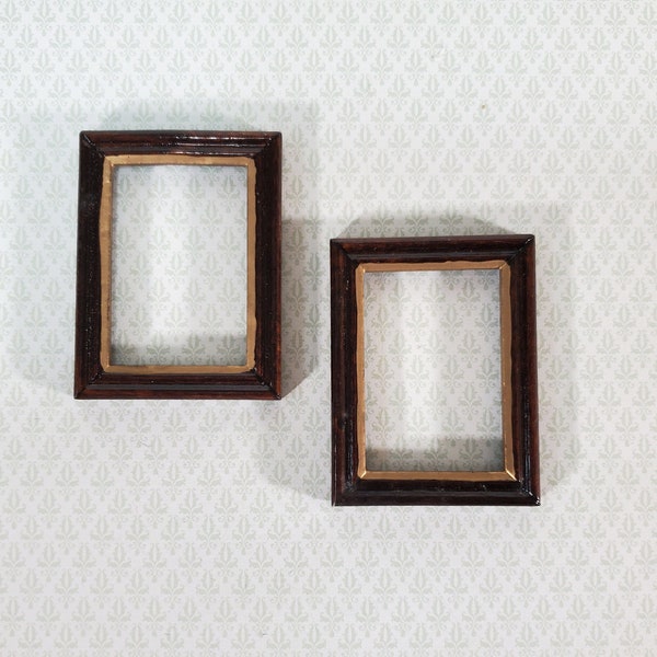 Dollhouse Picture Frames x2 Small Wood with Gold Accent 1:12 Scale Miniature D1956
