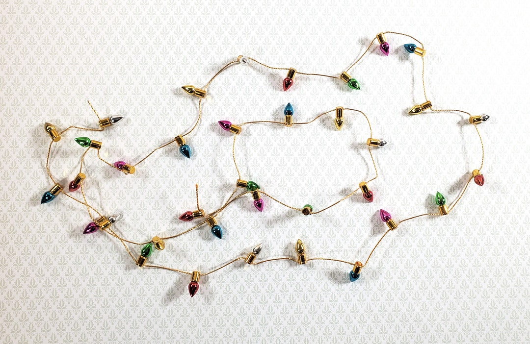 Dollhouse Christmas Tree Lights String Multi Colored Gold String Holiday Miniatures Etsy