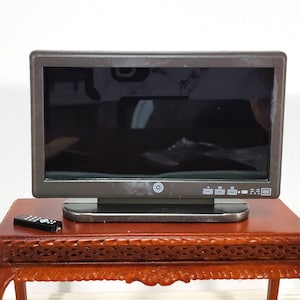 Dollhouse Television TV Set Modern Flat Screen with Remote 2" x 3 3/8" Miniature Accessory