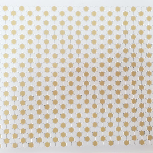 Dollhouse Hexagon Vinyl Tile Flooring Embossed Beige on White Floor 1:12 Scale Miniatures