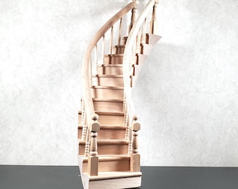 Dollhouse Right Curved Staircase Assembled 1:12 Scale Miniature Stairs Steps