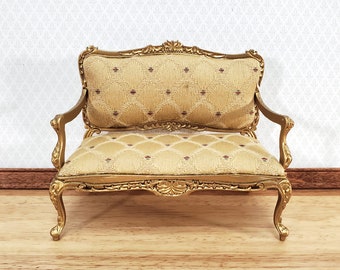 JBM Dollhouse Settee Sofa Rococo Style Gold 1:12 Scale Miniature Furniture Couch