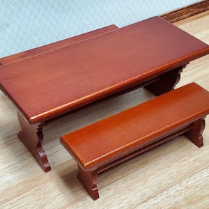 Dollhouse Trestle Table with 2 Benches Tudor Gothic 1:12 Scale Miniature Wood Furniture