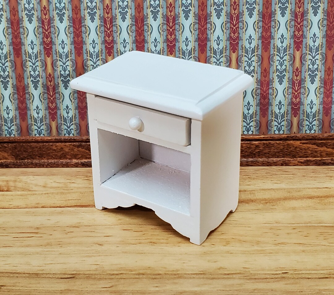 Dollhouse Nightstand Side Table With Drawer White Wood 112 Scale