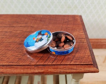 Dollhouse Cookie Tin with Cookies Snowman Theme 1:12 Scale Miniature Christmas