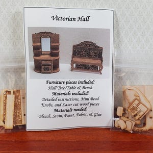 Dollhouse Quarter Scale Furniture KIT DIY Victorian Hall Table and Bench 1:48