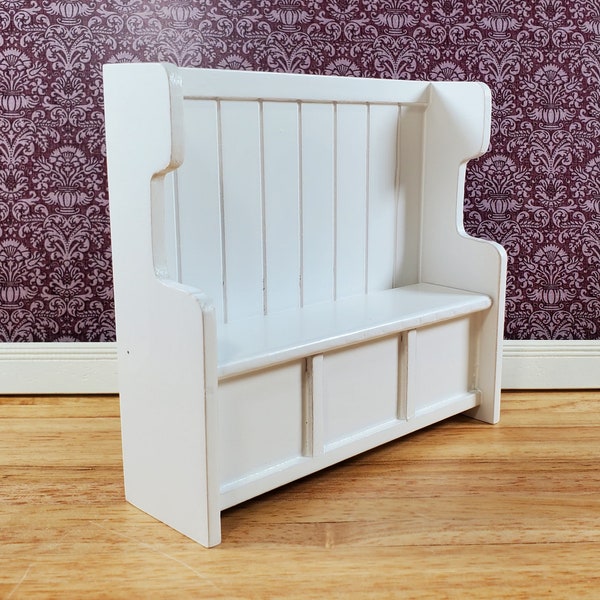 Dollhouse Bench Country Style High Back WHITE Opening Seat 1:12 Scale Miniature