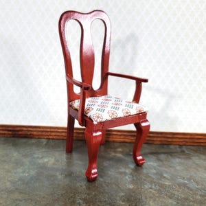 Dollhouse Dining Room Arm Chair Padded Seat 1:12 Furniture Dark Mahogany Finish
