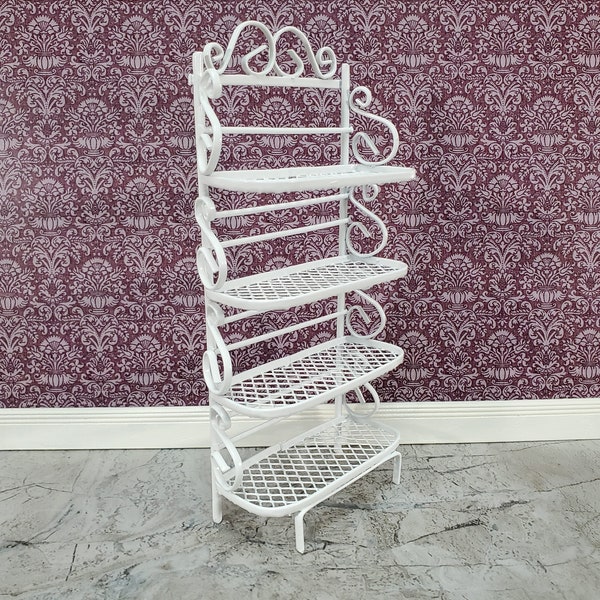 Dollhouse Baker's Rack with 4 Shelves White Metal 1:12 Scale Miniature Kitchen