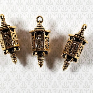 Lantern Charms Small Gold Decoration 3 pieces 1 3/8" Jewelry Making Miniatures