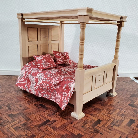 1:12 Four Poster Bed Frame Bed Full Double Size Dollhouse 