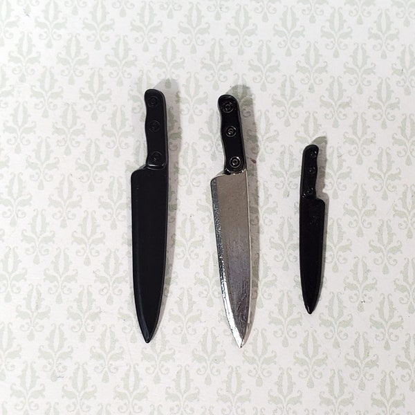 Dollhouse Knife Set Large 3 Pieces Metal Knives 1:12 Scale Miniature Settings