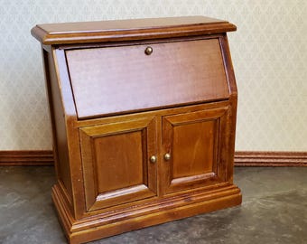 Dollhouse Miniature Secretary Writing Desk with Drawer Walnut Finish 1:12 Scale Furniture
