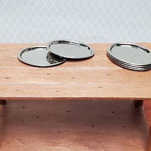 Dollhouse Platters Set of 6 Silver Metal Oval 1:12 Scale Miniatures Kitchen