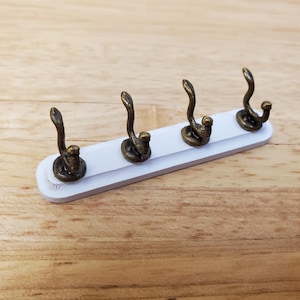 Dollhouse Coat Hooks Wall Rack White Wood 1:12 Scale Miniature Metal Hooks