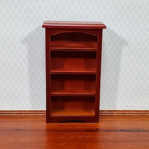 Dollhouse Bookcase Small Wood Mahogany Finish 1:12 Scale Furniture Shelves