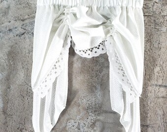 Dollhouse Miniature Green & Off White Curtains Drapes