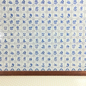 Dollhouse Miniature Blue & White Delft Wall Tiles Textured 1:12 Scale Kitchens
