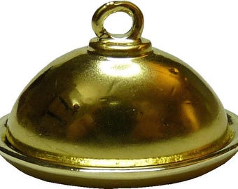Dollhouse Quarter Scale Tiny Gold Platter with Removable Cover 1:48 Miniature