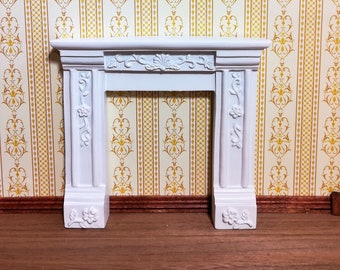 Dollhouse Miniature Fireplace Surround Victorian with Flowers White Resin 1:12 Scale