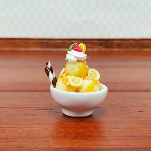 Dollhouse Ice Cream Sundae with Fruit Bananas LARGE Miniature Dessert Food