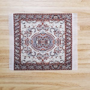 Dollhouse Rug Fabric Square Persian Style Beige Rust 1:12 Scale Miniature Carpet