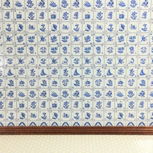 Dollhouse Miniature Blue & White Delft Wall Tiles Textured 1:12 Scale Kitchens