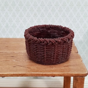Dollhouse Basket Large Round Brown Detailed 1:12 Scale Miniature