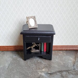 Dollhouse Miniature Nightstand Side Table Black w/ Drawer 1:12 Scale Furniture image 2