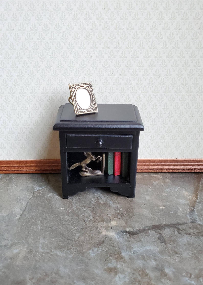 Dollhouse Miniature Nightstand Side Table Black w/ Drawer 1:12 Scale Furniture image 2