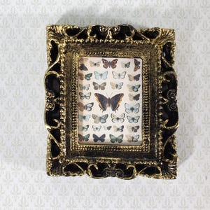 Miniature Vintage Butterfly Drawings Framed Print 1:12 Scale Dollhouse